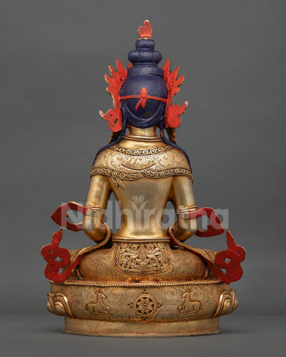 Back View of Handcrafted Amitayus Buddha Statue, Made by Newari Artist from Nepal, Sacred Art