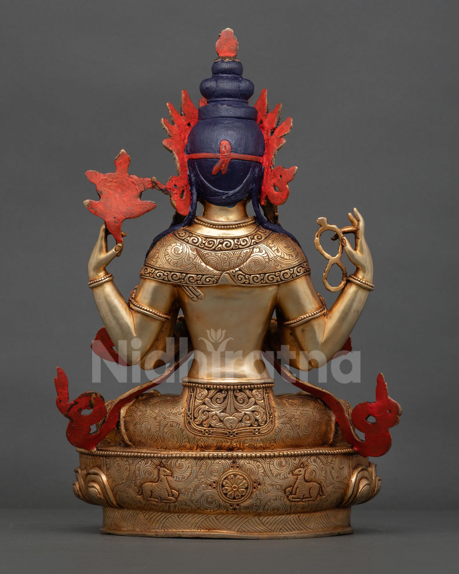 Back View of Handcrafted Chenrezig Statue, Made by Newari Artist from Nepal 