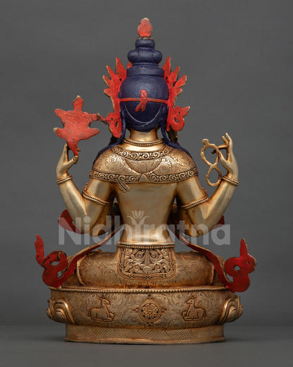 Back View of Handcrafted Chenrezig Statue, Made by Newari Artist from Nepal 