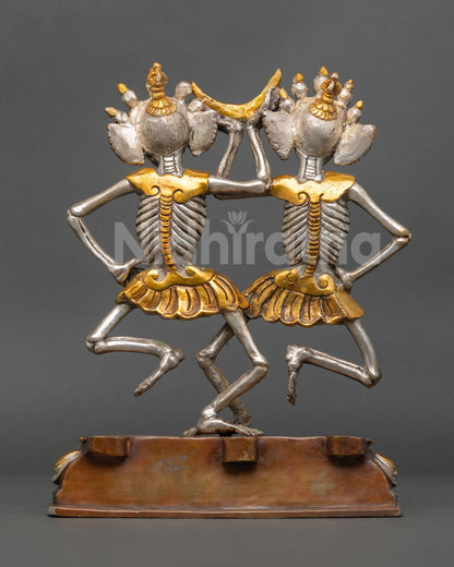 Back View of Handcrafted Citipati Statue Made by Nepalese Artist, Tibetan Dharma Protector