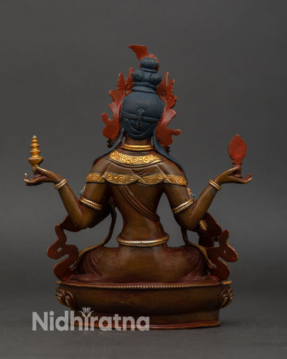 Back view of handcrafted Goddess Laxmi statue Nepal antique finish spiritual Hindu deity sculpture for home altar meditation and sacred decor
