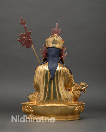 Back view handcrafted Guru Rinpoche statue traditional Tibetan Buddhist art