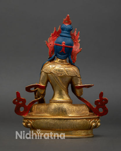 back view handcrafted kshitigarbha statue gold gilded details meditation shrine decor
