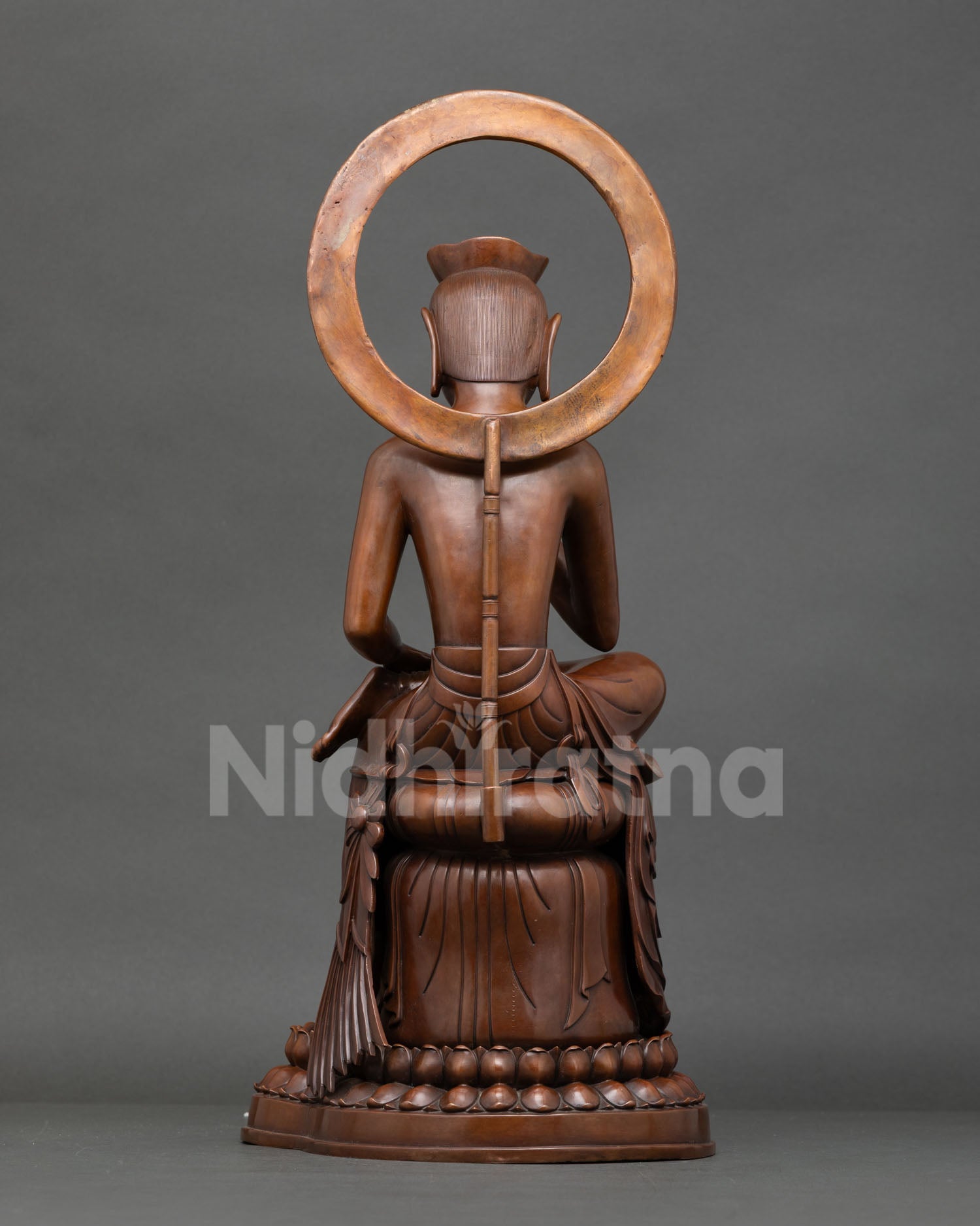 Back View of Handcrafted Maitreya Buddha Statue, Made by Newari Artist from Patan, Nepal, Oxidized Copper Art