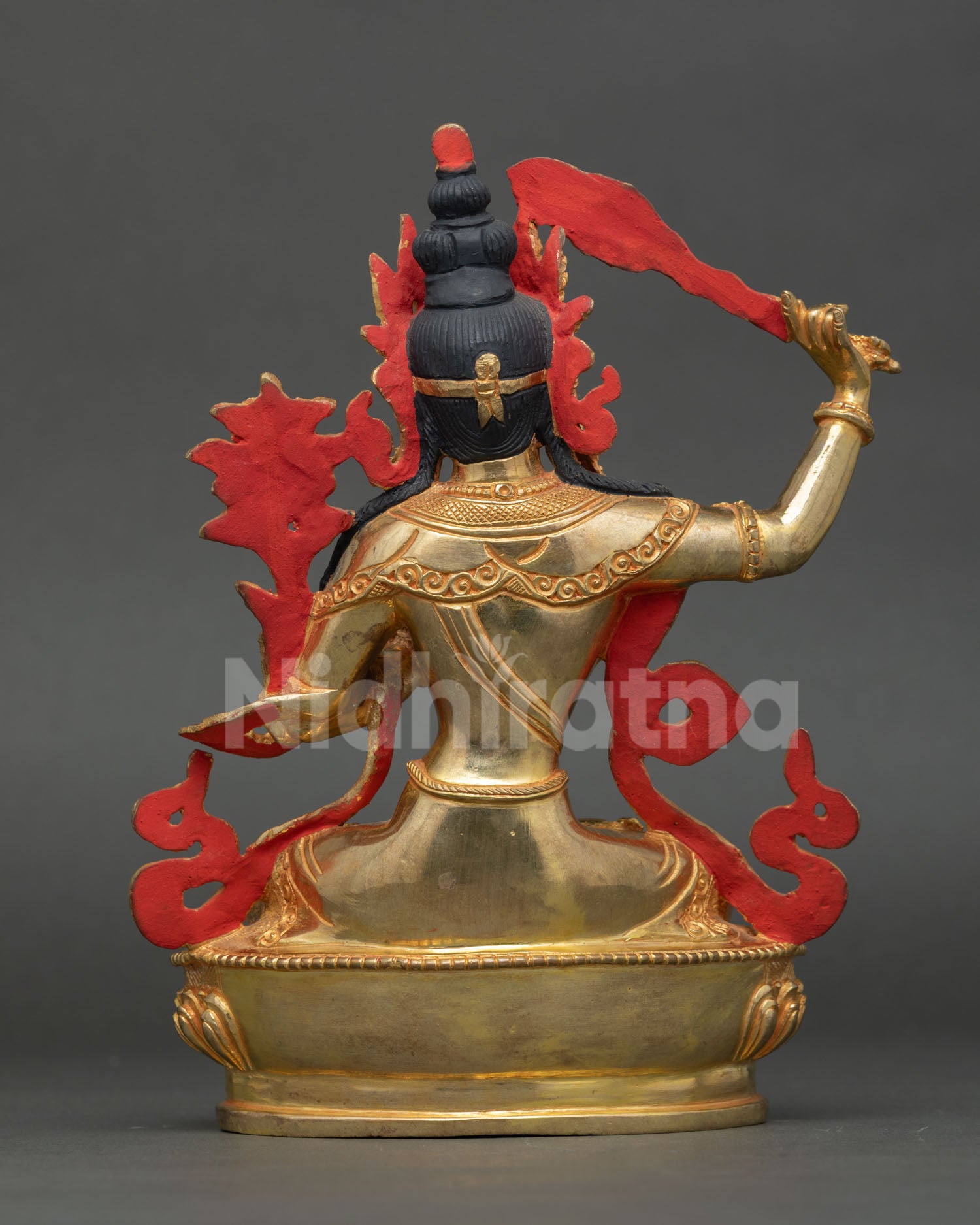 Back View of Handcrafted Manjushri Statue, Made by Newari Artist from Nepal