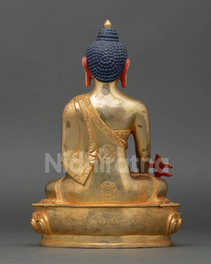 Back view handcrafted Medicine Buddha statue Nepal, Buddhist healing deity sculpture meditation altar sacred decor