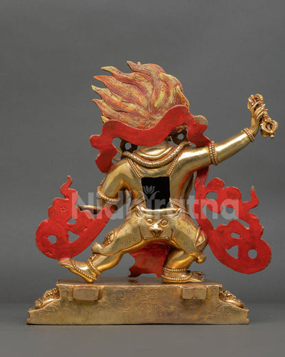 Back View of Handcrafted Vajrapani Statue Made by Newari Artist from Nepal, Sacred Copper Art