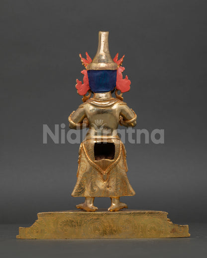 Back View of Handcrafted Zhajilamu Statue Made by Newari Artist from Nepal Wealth Protector Deity