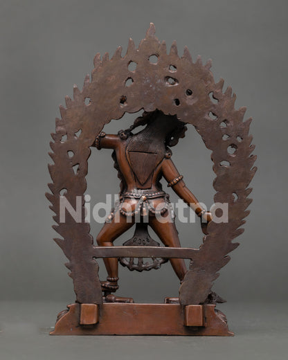 Back view of handmade Vajrayogini statue with oxidized copper finish and Himalayan craftsmanship