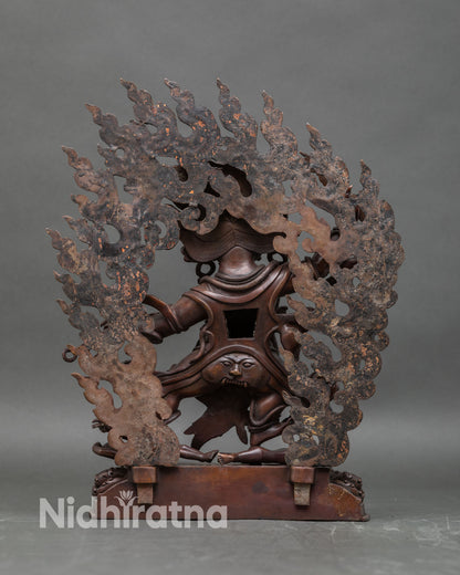 Back view Hayagriva sculpture oxidized copper Himalayan Buddhist protector deity