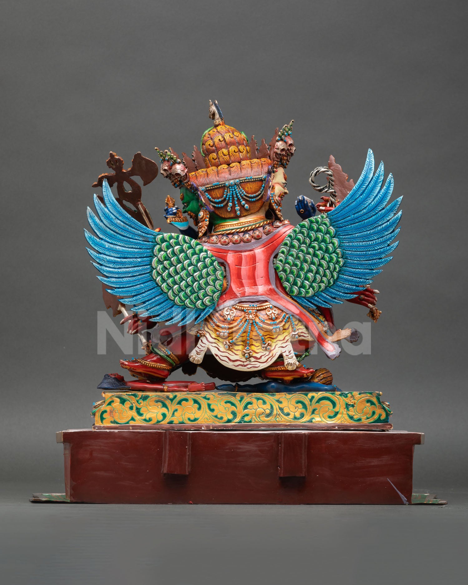 Back view of Hayagriva statue copper lost wax casting hand painted finish Himalayan Buddhist artwork