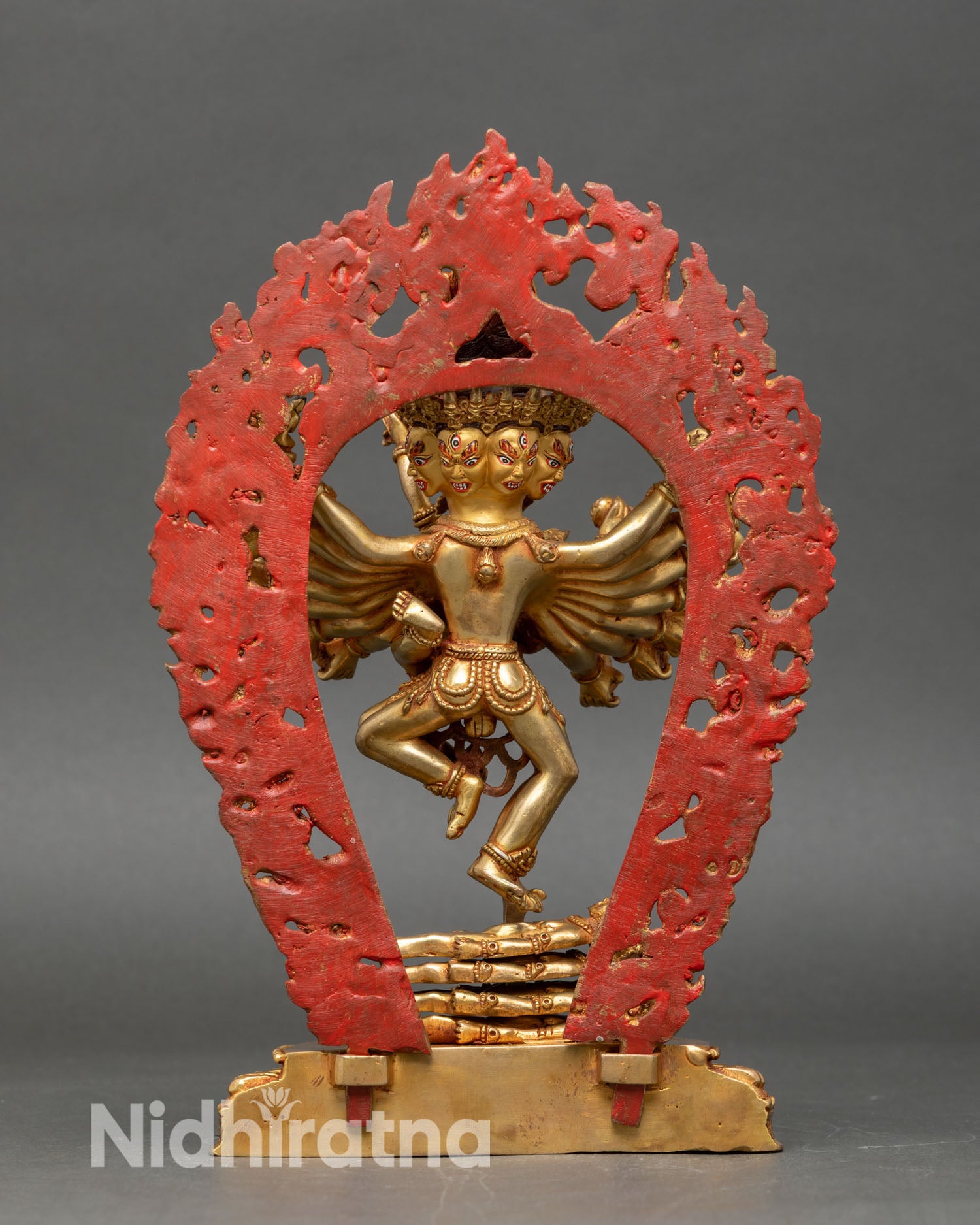 Back view Hevajra statue, handcrafted Nepal copper sculpture, gold detailing consort figure, Vajrayana deity sacred altar decor meditation and empowerment statue