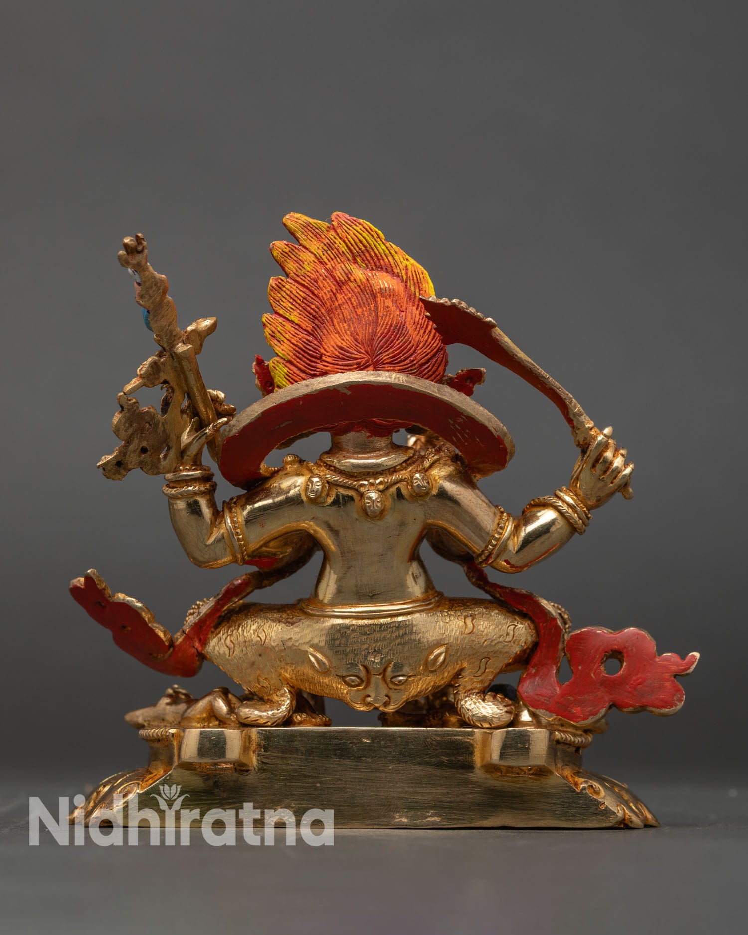 Back View Intricate Carvings Flowing Robes Gold Gilded Himalayan Sacred Sculpture