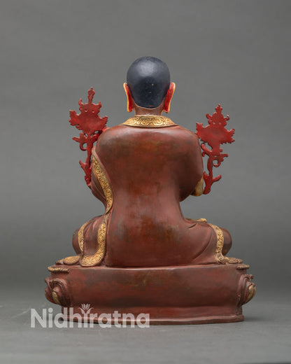 Back view Je Tsongkhapa statue handcrafted Nepal Newari art copper