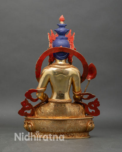 Back view of Kshitigarbha Bodhisattva statue seated on lotus pedestal for spiritual rituals
