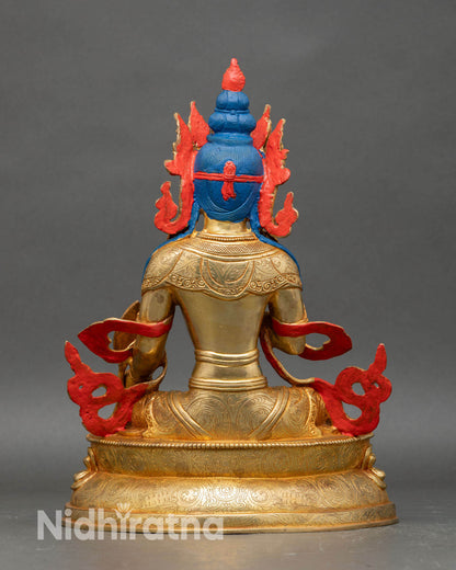 Back view Kshitigarbha statue showing ornate robes and handcrafted Himalayan details.