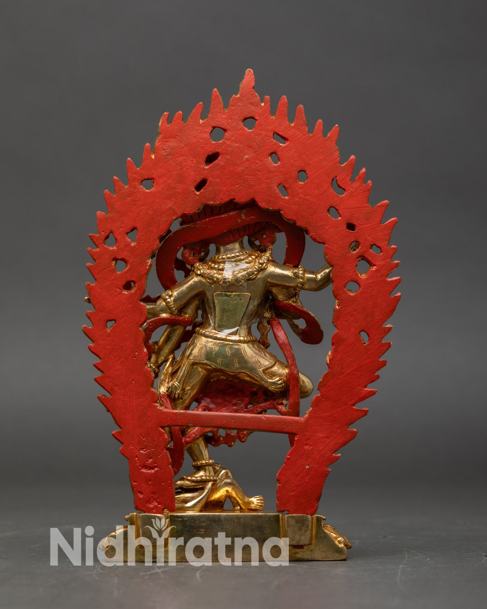 Back view Kurukulla sculpture flame halo lotus base handcrafted Buddhist statue Nepal