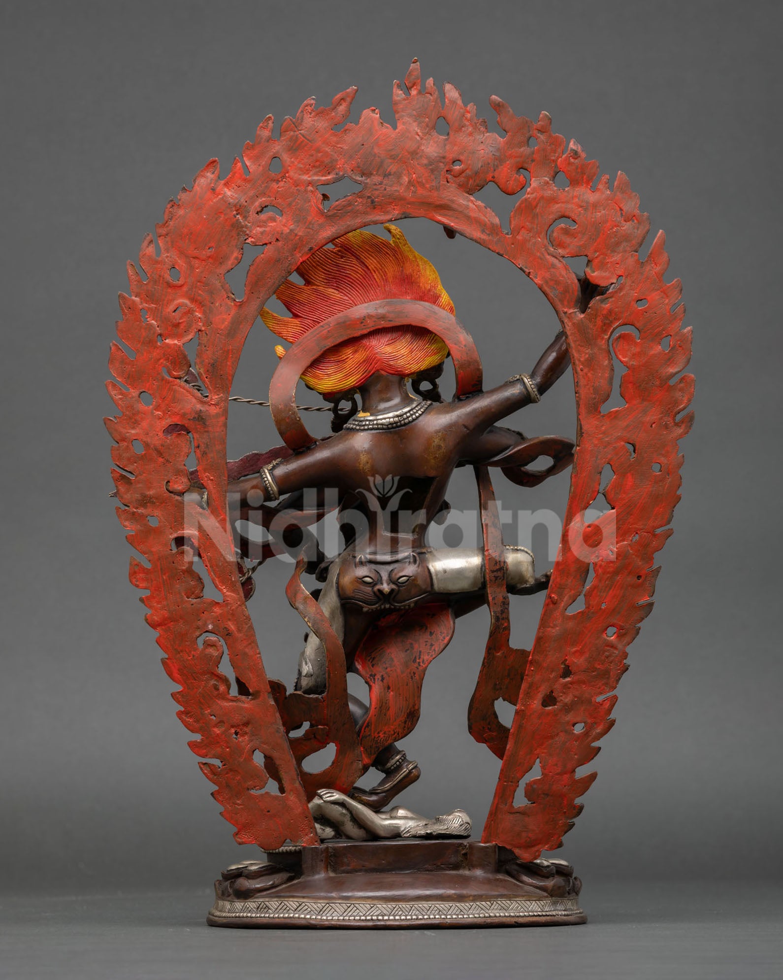 Back view Kurukulla statue, handcrafted copper sculpture revealing detailed Himalayan finishing