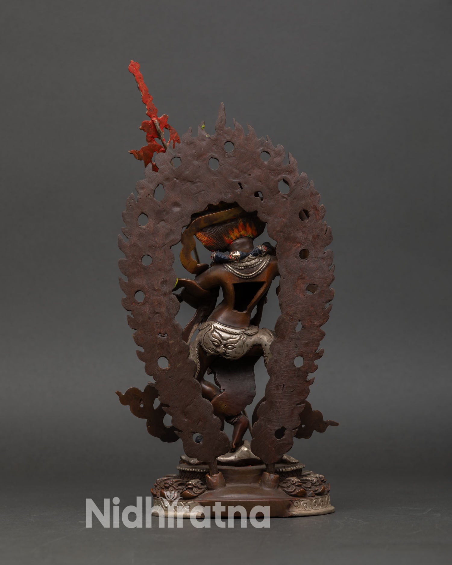 Back view Lion Faced Dakini sculpture detailed craftsmanship, Nepalese handmade statue meditation altar spiritual decor