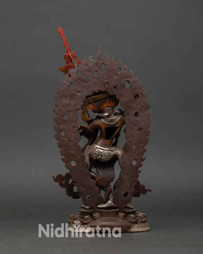 Back view Lion Faced Dakini sculpture detailed craftsmanship, Nepalese handmade statue meditation altar spiritual decor