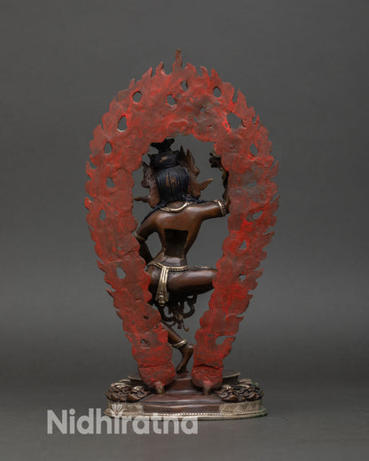 Back view of Machig Labdron statue, halo copper oxidized silver plated