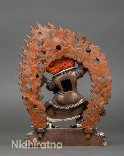 Back view Mahakala Bernagchena statue handcrafted Nepalese copper spiritual energy
