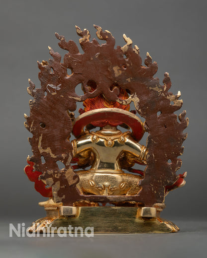 Back View Mahakala Statue Intricate Carvings Gold Gilded Copper Himalayan Art