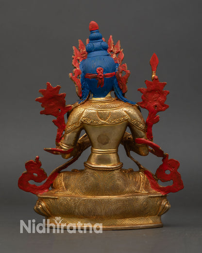 Back view Manjushri bodhisattva statue copper sculpture meditation altar spiritual decor buddhism