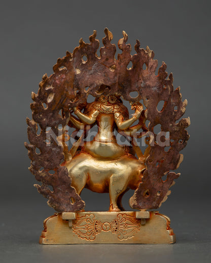 back view marichi statue copper gold halo lotus throne sacred detail