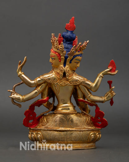 Back View Namgyalma Statue gold gilded copper nepal buddhist dakini sculpture detailed craftsmanship lotus base