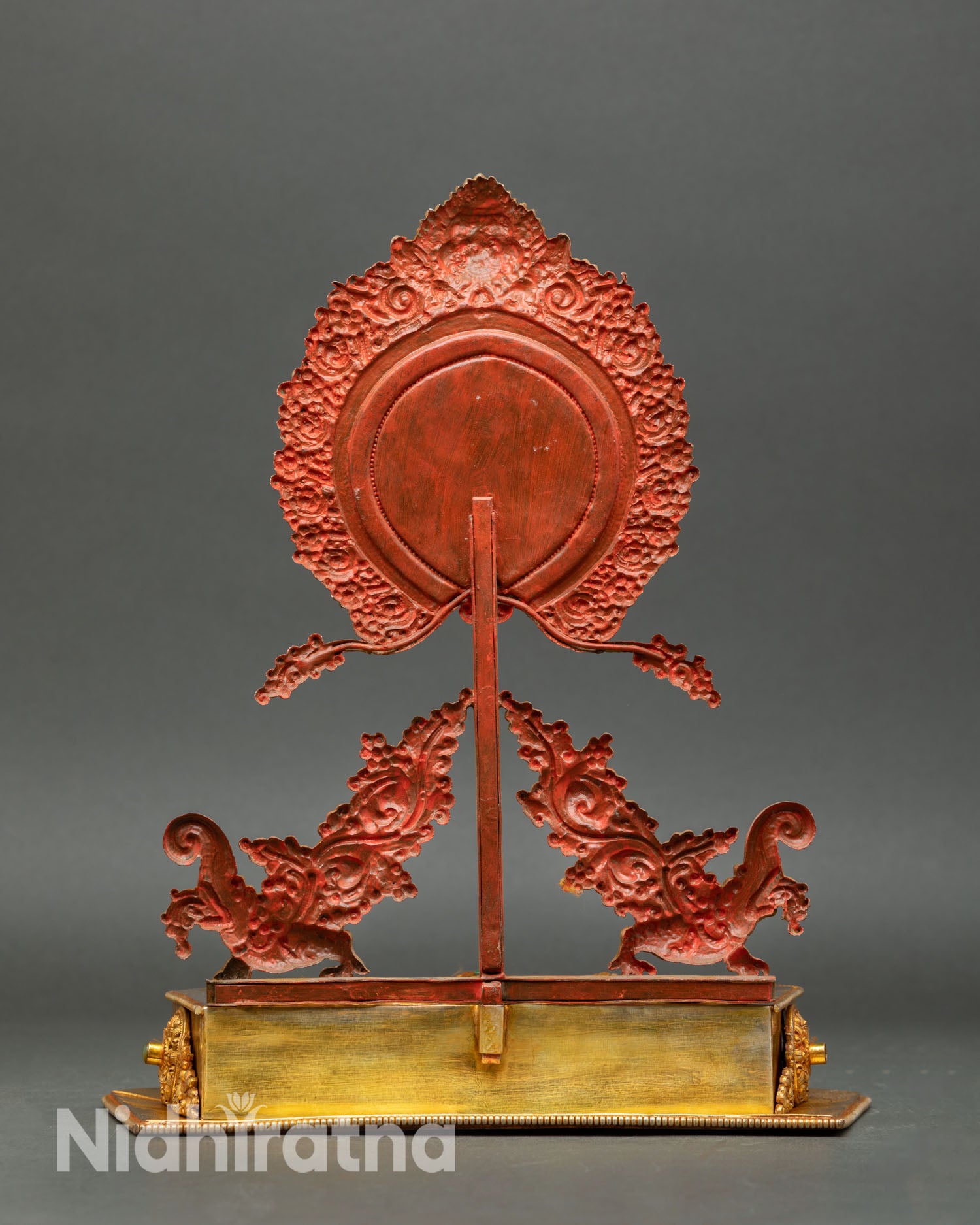 Back view of Nepalese Newari crafted throne for Buddha statues and spiritual shrine