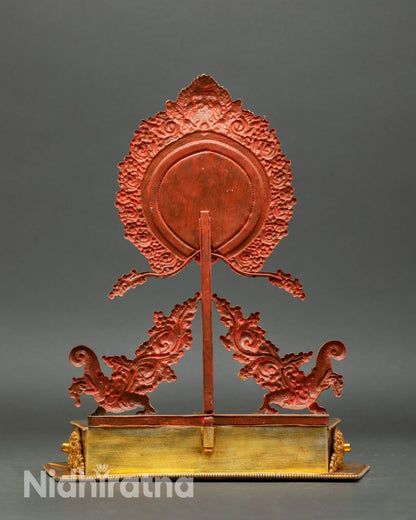 Back view of Nepalese Newari crafted throne for Buddha statues and spiritual shrine