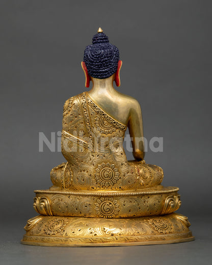 Back view of Nepalese Shakyamuni Buddha meditation statue with intricate craftsmanship