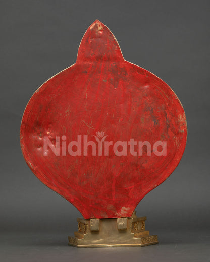 back view of 1000 armed chenrezig statue showing detailed halo and copper craftsmanship