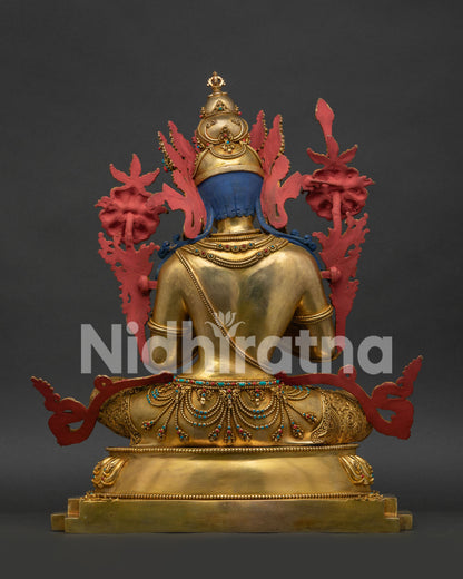 Back view of 24K gold gilded Tikshna Manjushri statue showing detailed craftsmanship