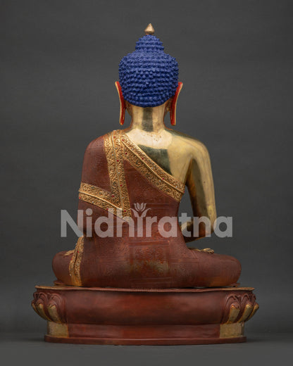 Back view of Amitabha Buddha Statue, handcrafted gold-gilded copper finish