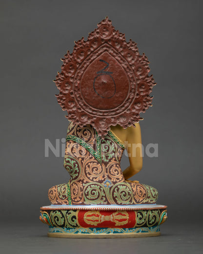 back view of Amitabha Buddha statue with detailed halo and robe patterns