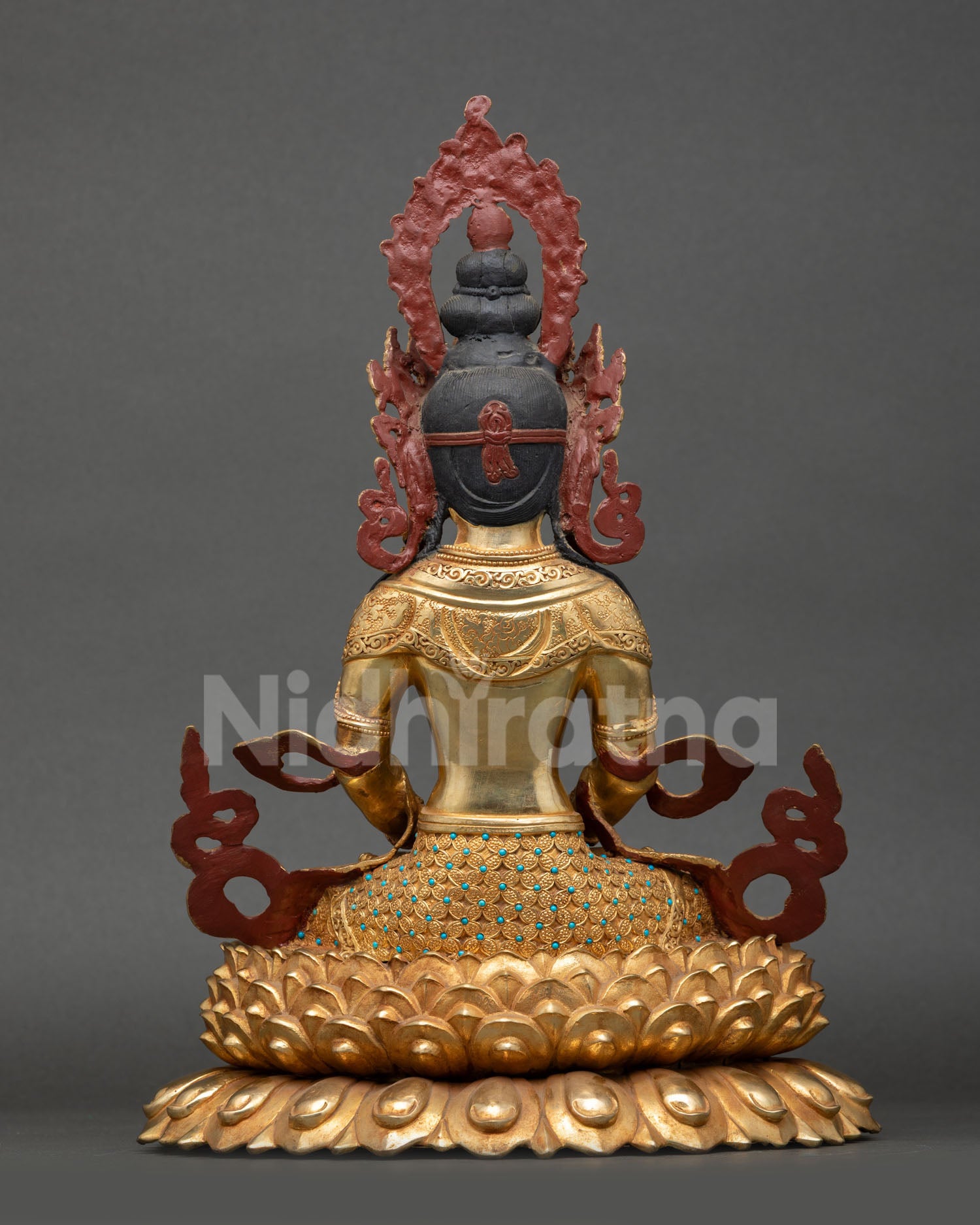 Back View of Amitayus Statue With Engraved Lotus Base Details