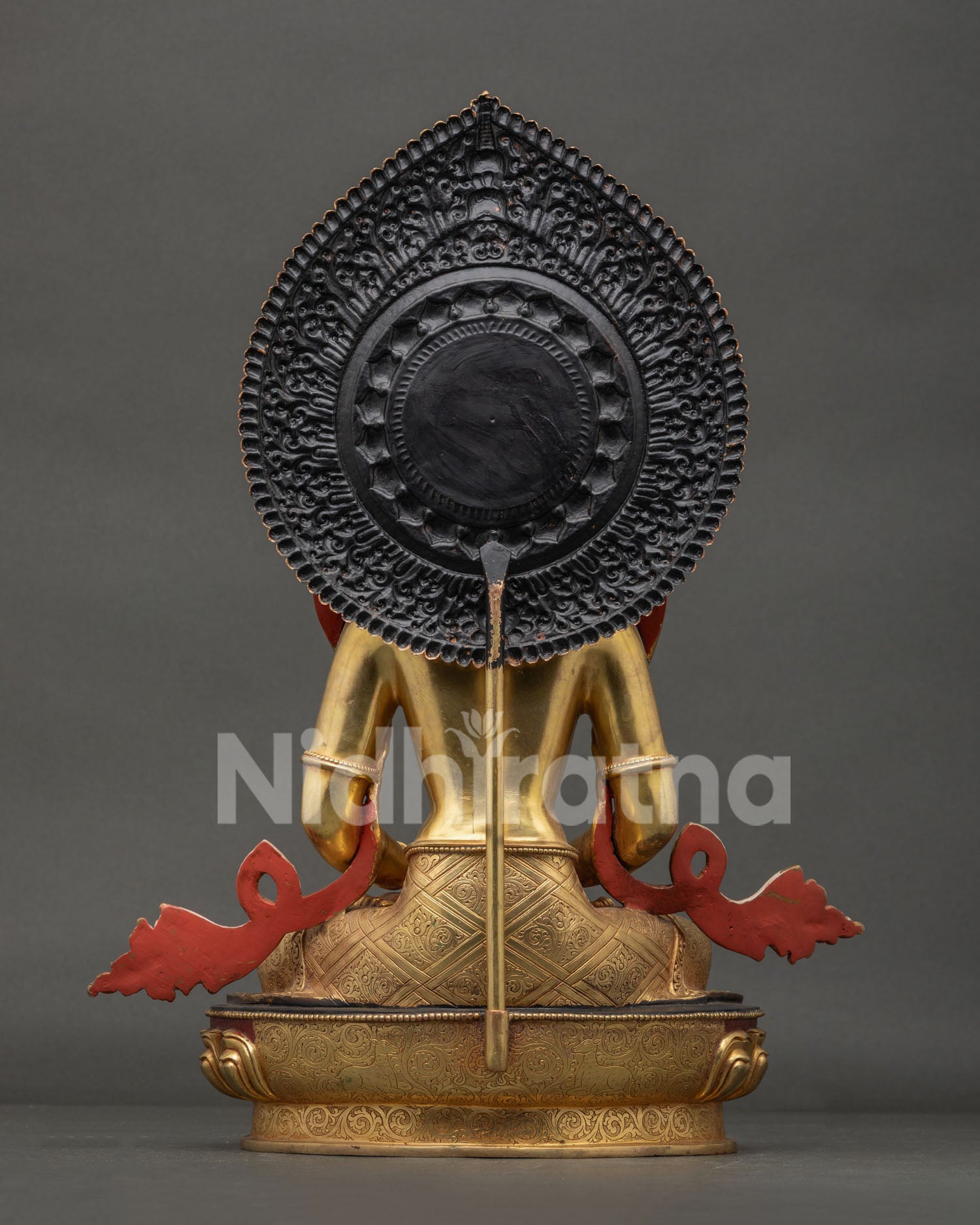 Back View of Amitayus Statue with Handcrafted Repoussé Halo and Sacred Design