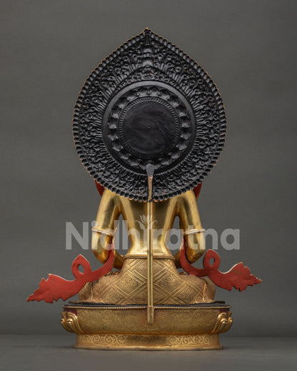 Back View of Amitayus Statue with Handcrafted Repoussé Halo and Sacred Design