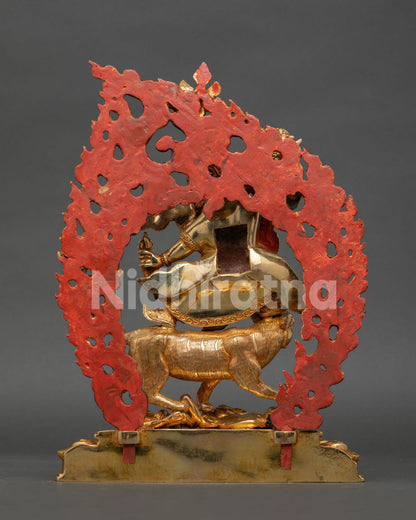 Back view of authentic Nepalese Dorje Drolo Statue created with lost-wax casting method, copper craftsmanship.