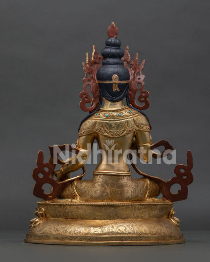 Back View of Authentic Nepalese Kshitigarbha Statue, Handcrafted by Newari Artisans