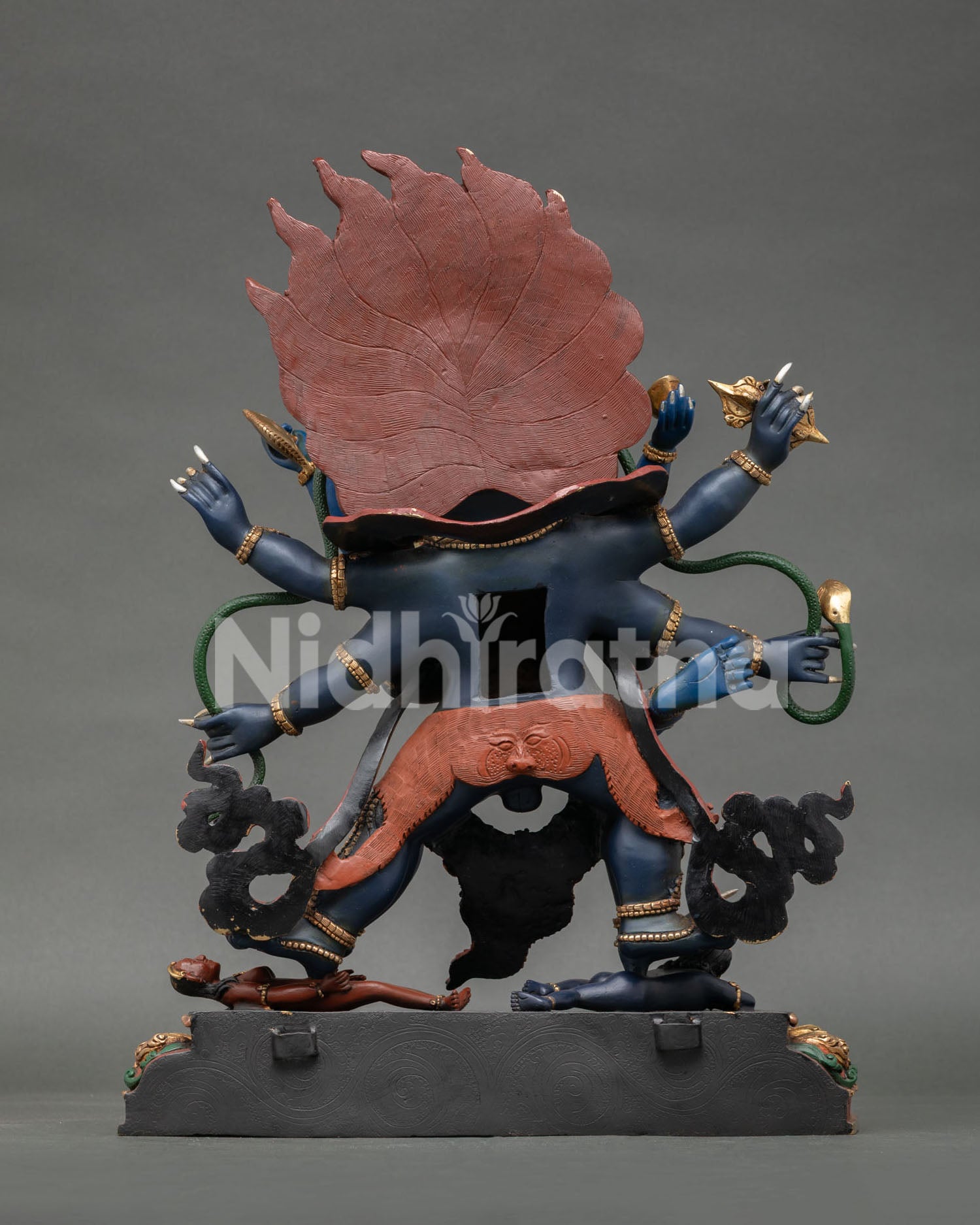 Back view of authentic Nepalese Mahachakra Vajrapani Statue made using lost-wax casting method with detailed Himalayan craftsmanship.