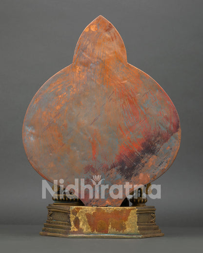 Back view of Chenrezig statue showing natural copper alloy craftsmanship