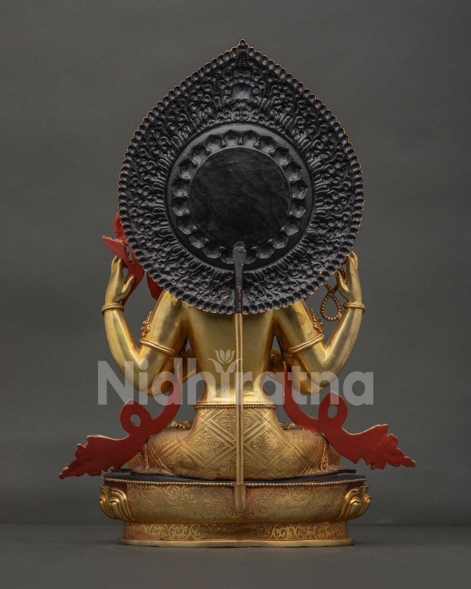 Back View of Chenrezig Statue with Ornate Halo and Handcrafted Design