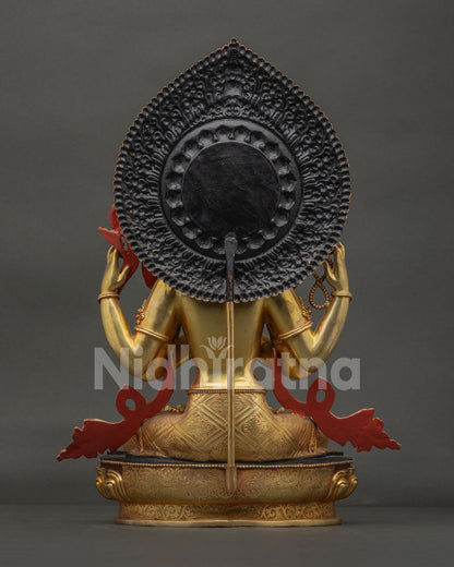 Back View of Chenrezig Statue with Ornate Halo and Handcrafted Design