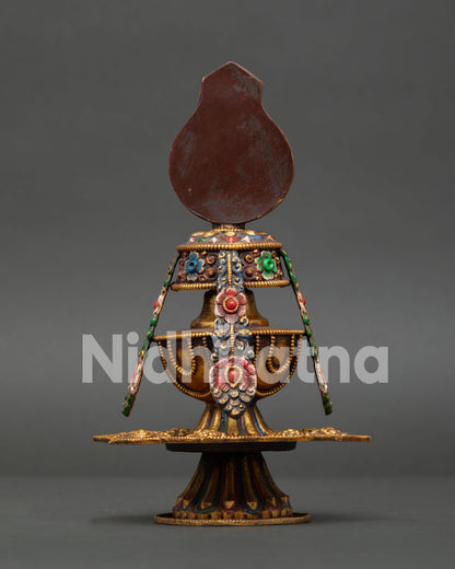 Back View of Copper Che Bumba Showing Handmade Nepalese Buddhist Ritual Art and Decorative Details