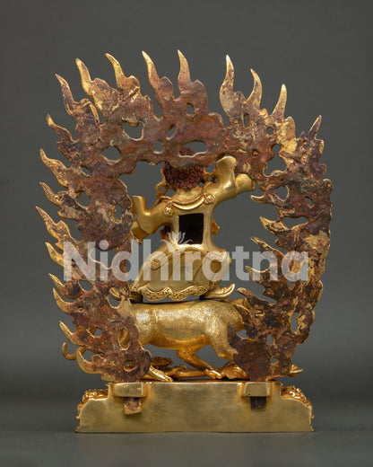 Back View of Copper Dorje Drolo Statue, Handcrafted by Newari Artisans from Patan, Nepal