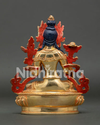 Back View of Copper Green Tara Statue Showcasing Traditional Nepalese Artistry