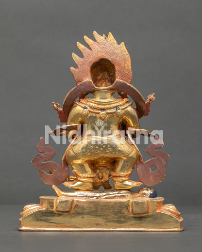 Back View of Copper Sakya Mahakala Statue with Lotus Pedestal Artistry